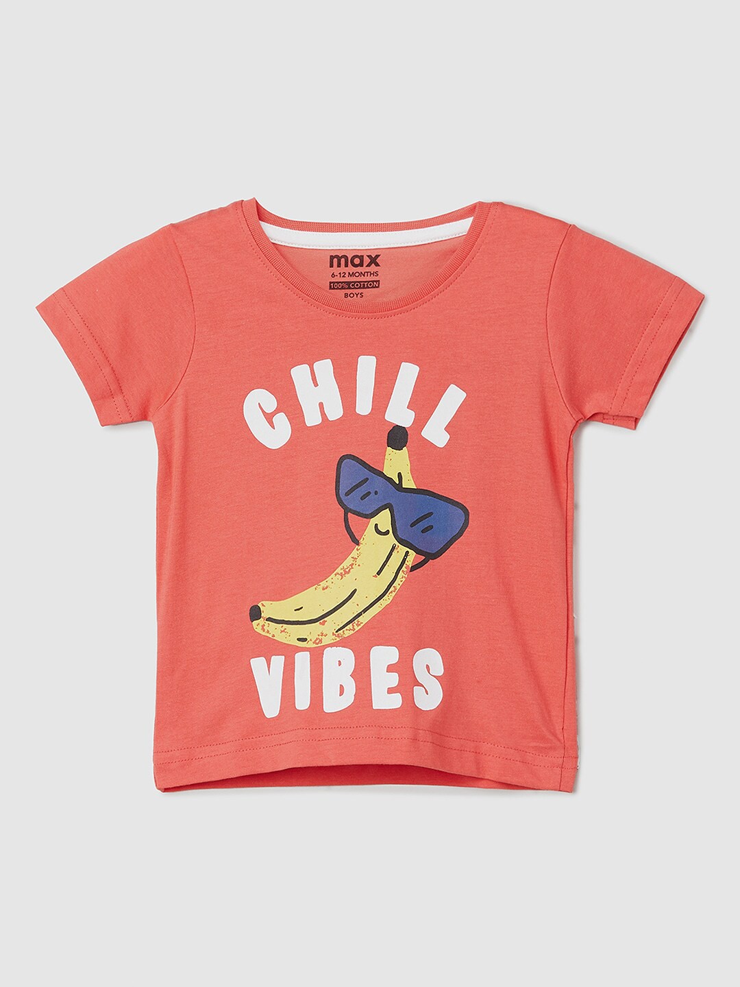 

max Infant Boys Graphic Printed Regular Fit Pure Cotton T-shirt, Red