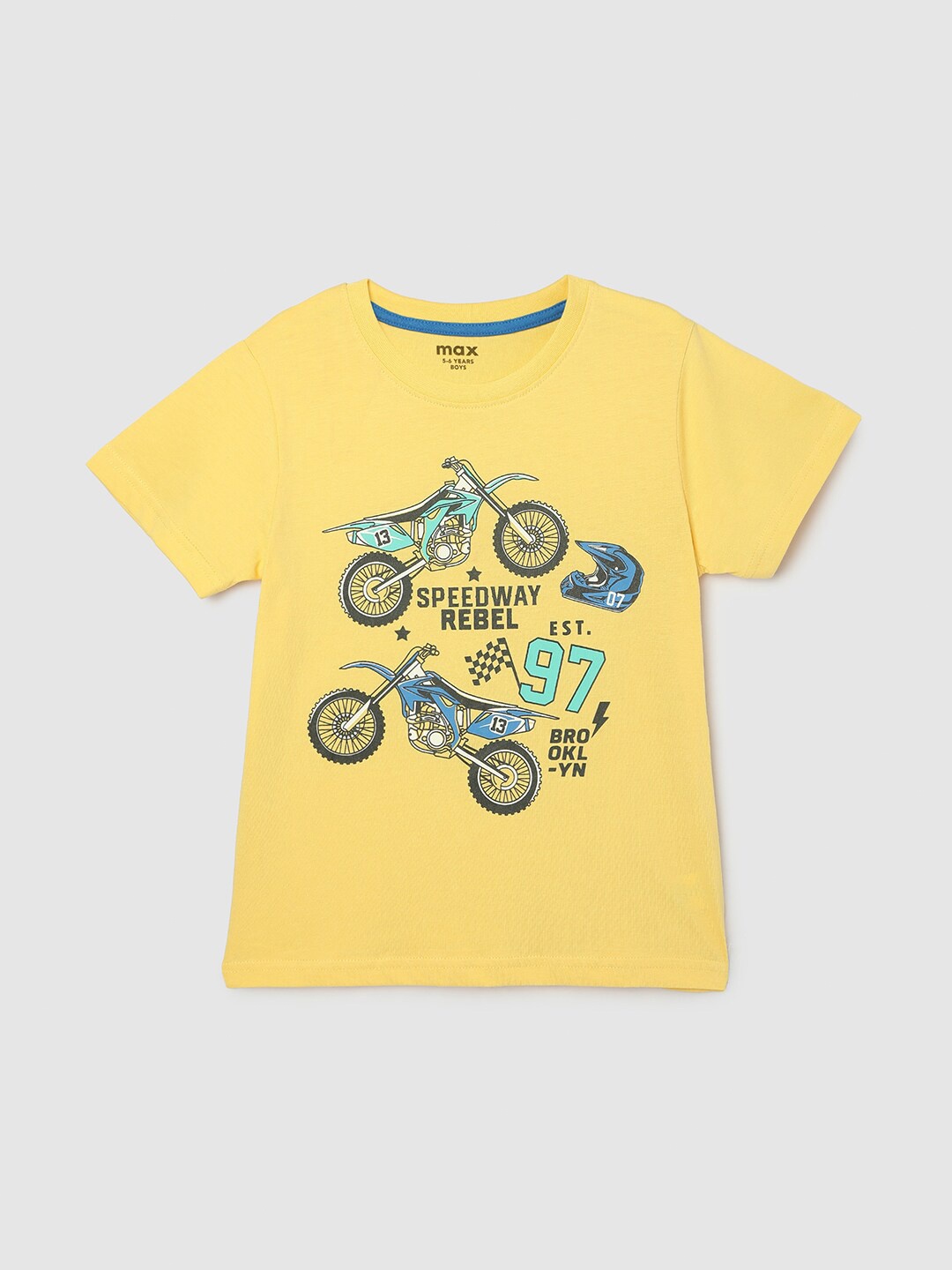 

max Boys Graphic Printed Regular Fit Pure Cotton T-shirt, Yellow