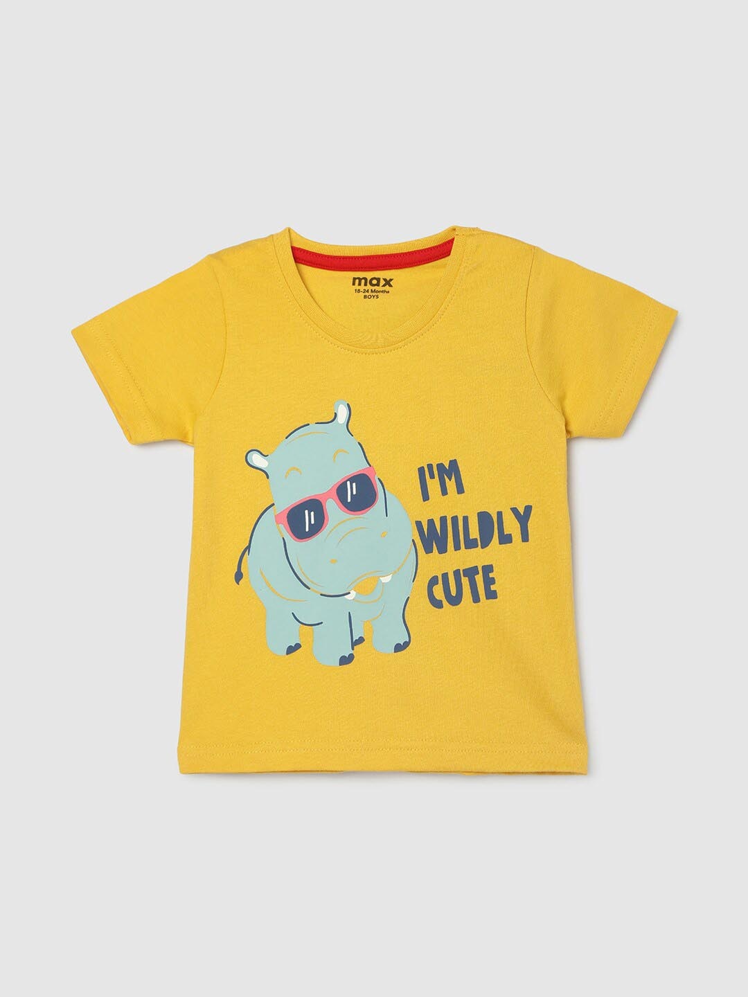 

max Infant Boys Graphic Printed Regular Fit Pure Cotton T-shirt, Yellow