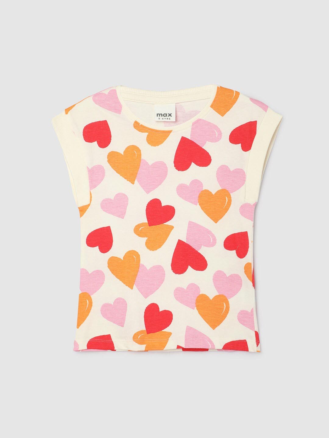 

max Girls Conversational Printed Regular Fit Pure Cotton T-shirt, Cream