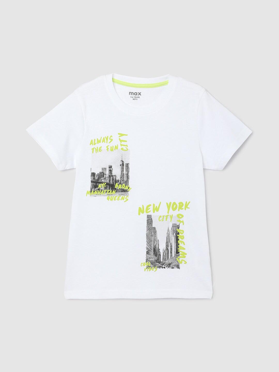 

max Boys Graphic Printed Regular Fit Pure Cotton T-shirt, White
