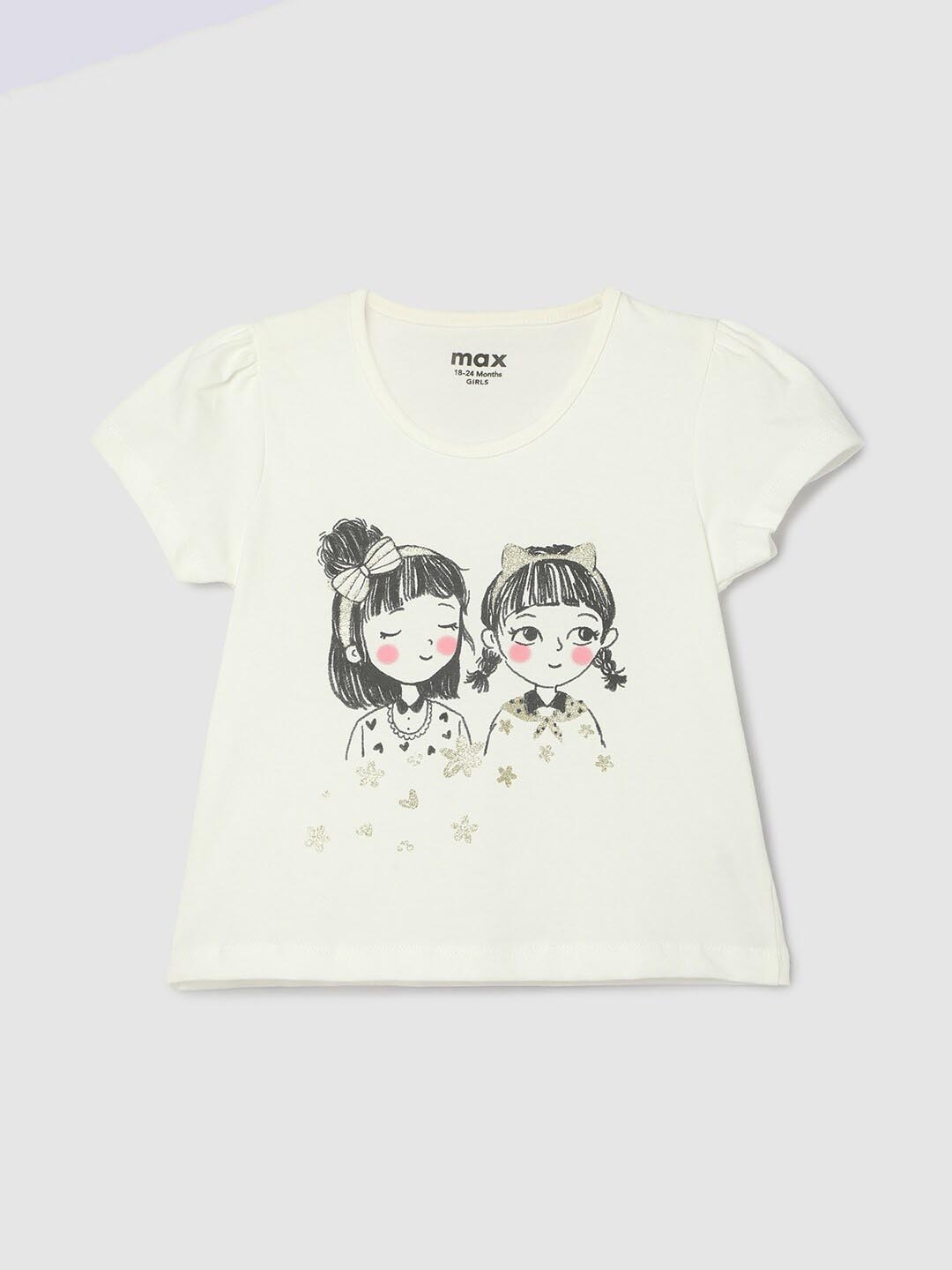 

max Girls Graphic Printed Regular Fit Pure Cotton T-shirt, Cream