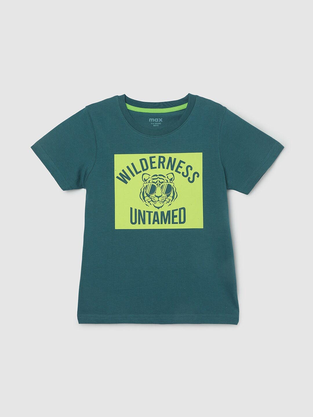 

max Boys Typographic Printed Regular Fit Pure Cotton T-shirt, Blue