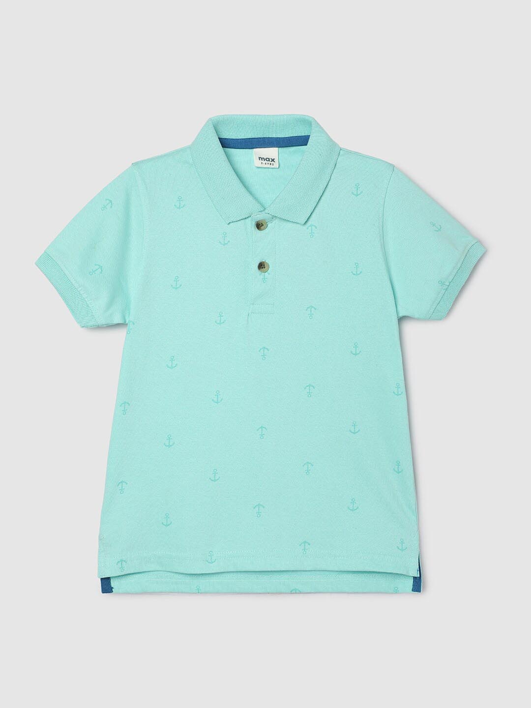 

max Boys Conversational Printed Polo Collar Regular Fit Pure Cotton T-shirt, Blue