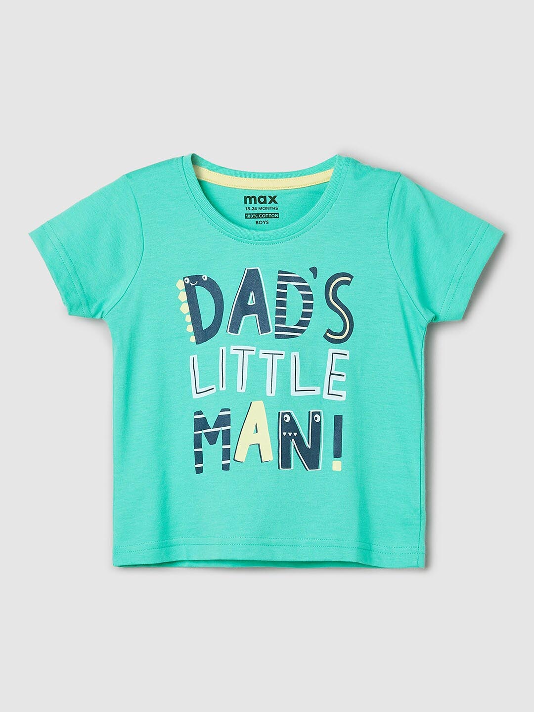 

max Infant Boys Typographic Printed Regular Fit Pure Cotton T-shirt, Green