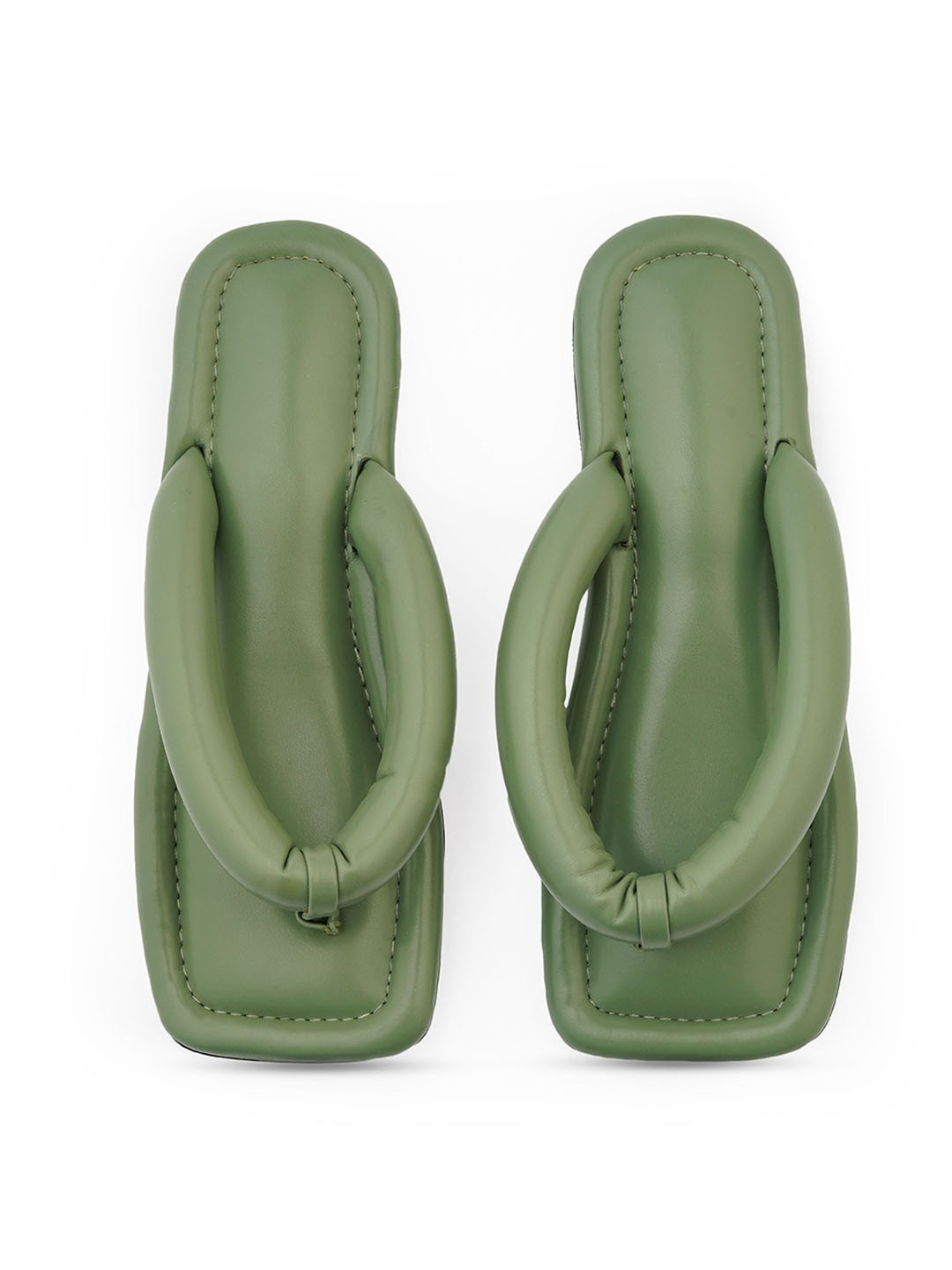 

ZORI WORLD Women Square Toe One Toe Flats, Green