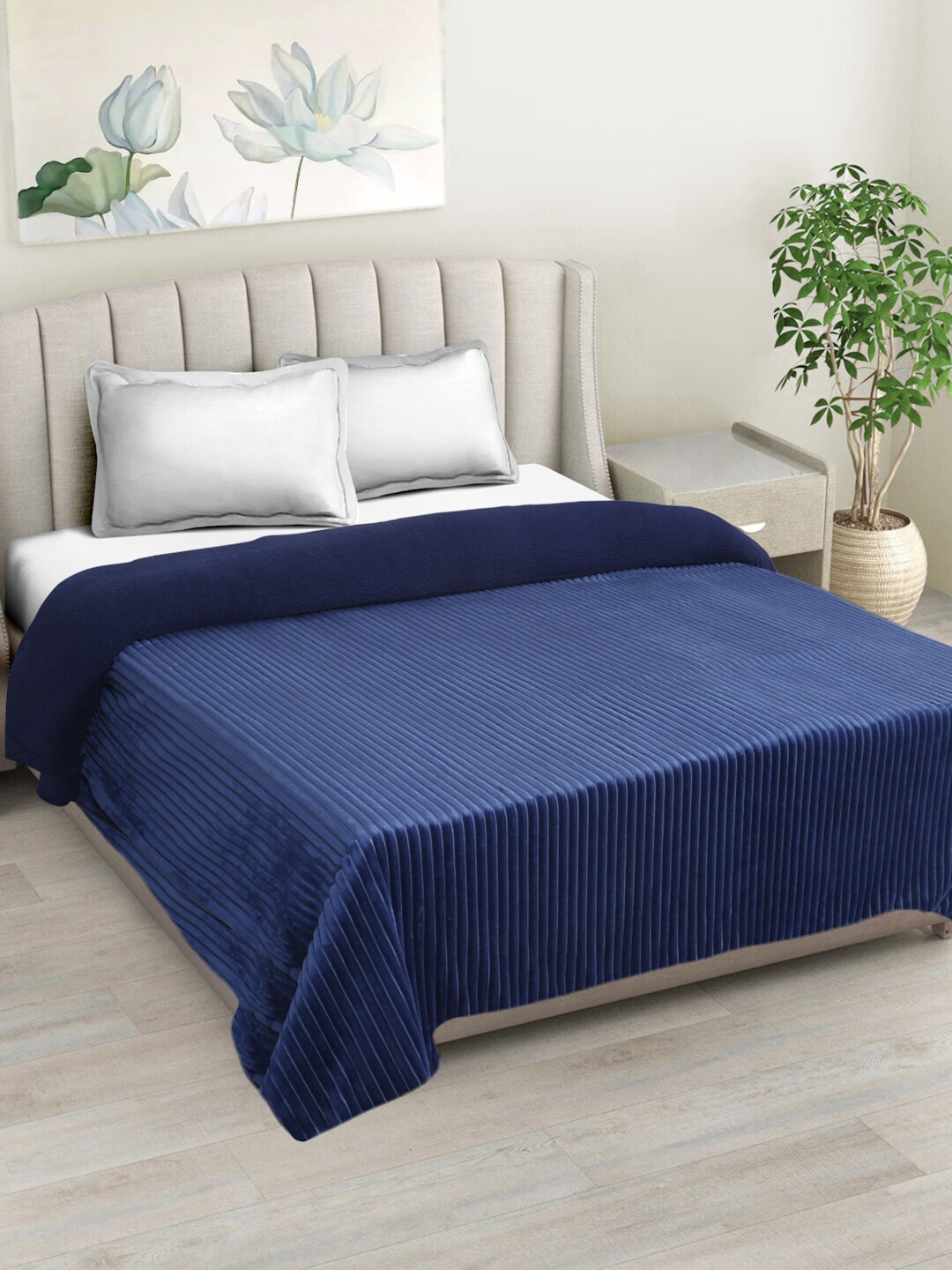 

HOSTA HOMES Blue Striped Heavy Winter 300 GSM Double Bed Blanket