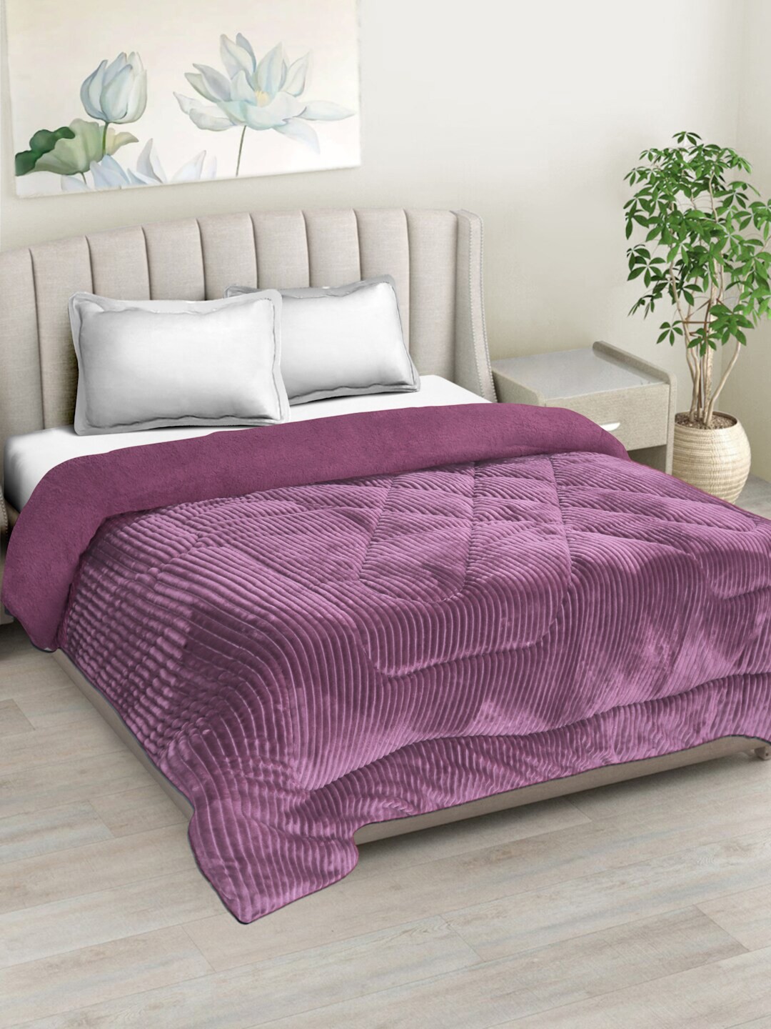 

HOSTA HOMES Lavender Striped Heavy Winter 300 GSM Double Bed Quilt