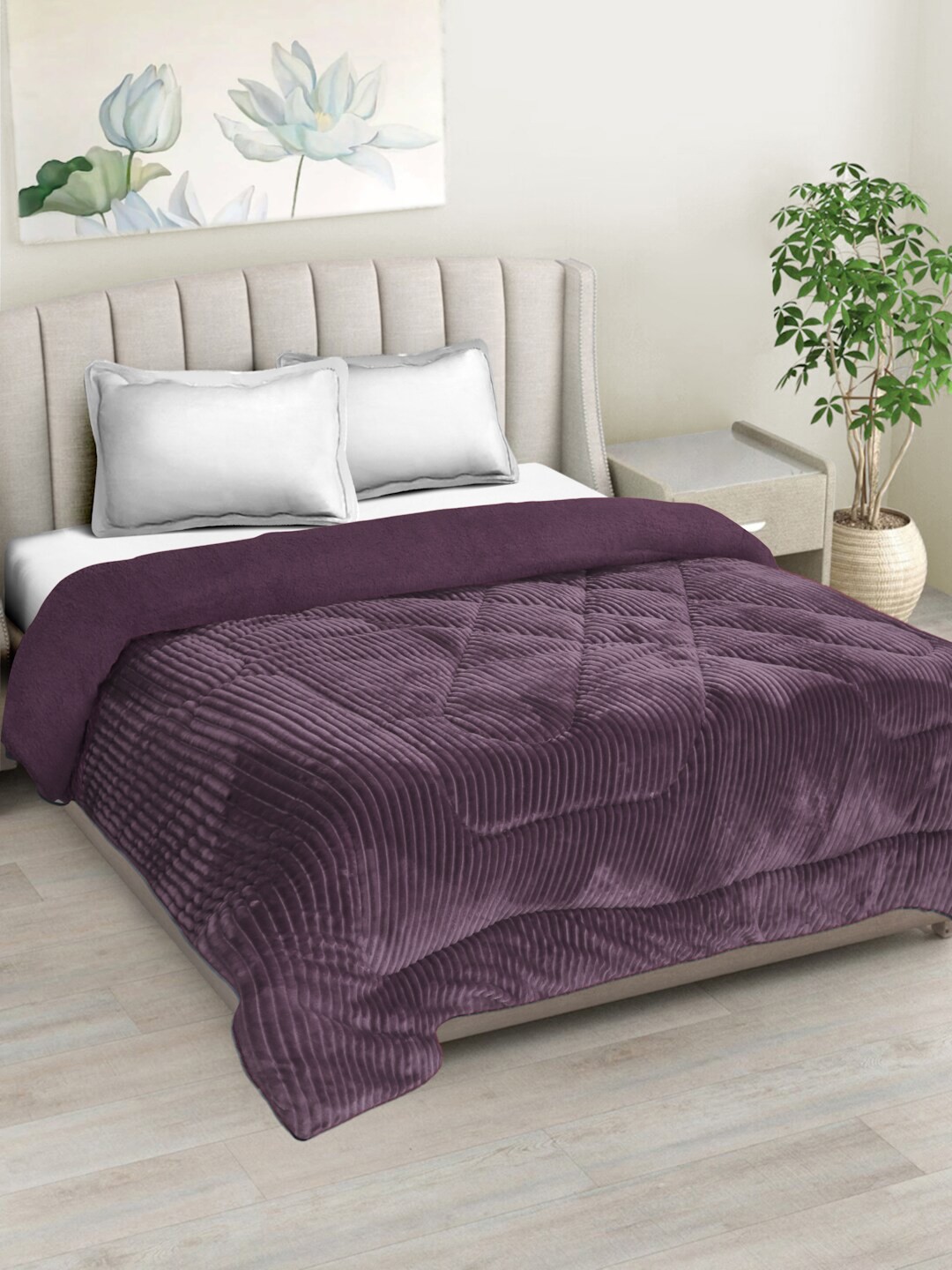 

HOSTA HOMES Purple Striped Heavy Winter 300 GSM Double Bed Quilt