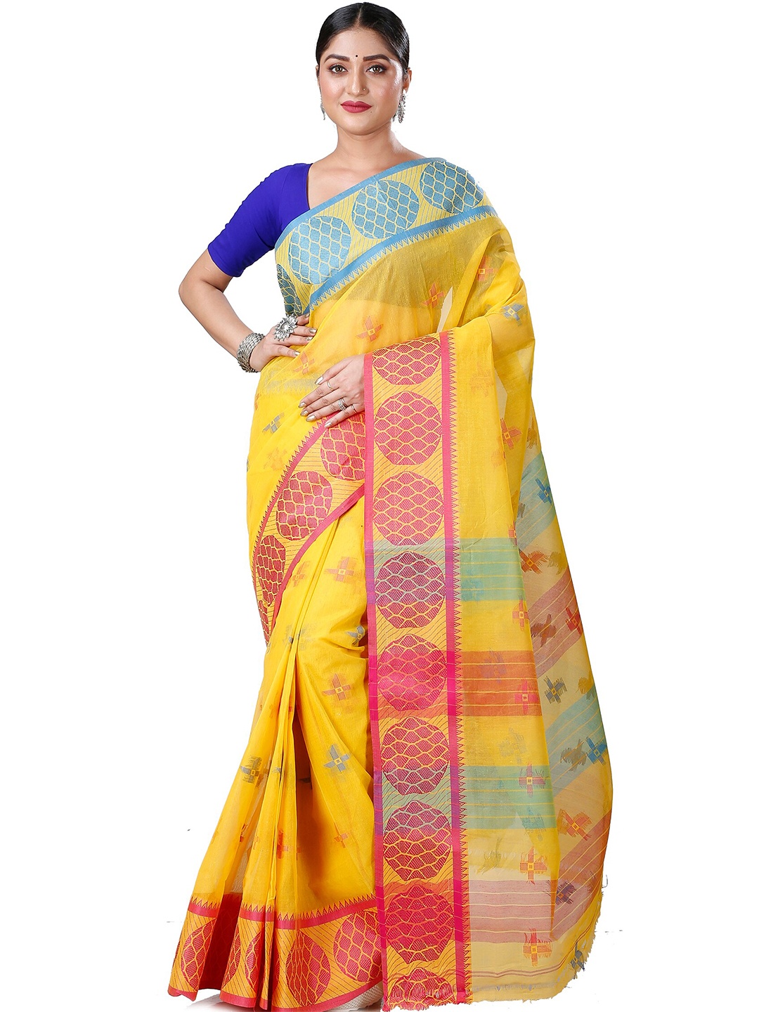 

DipDiya Ethnic Motifs Woven Design Pure Cotton Taant Saree, Yellow