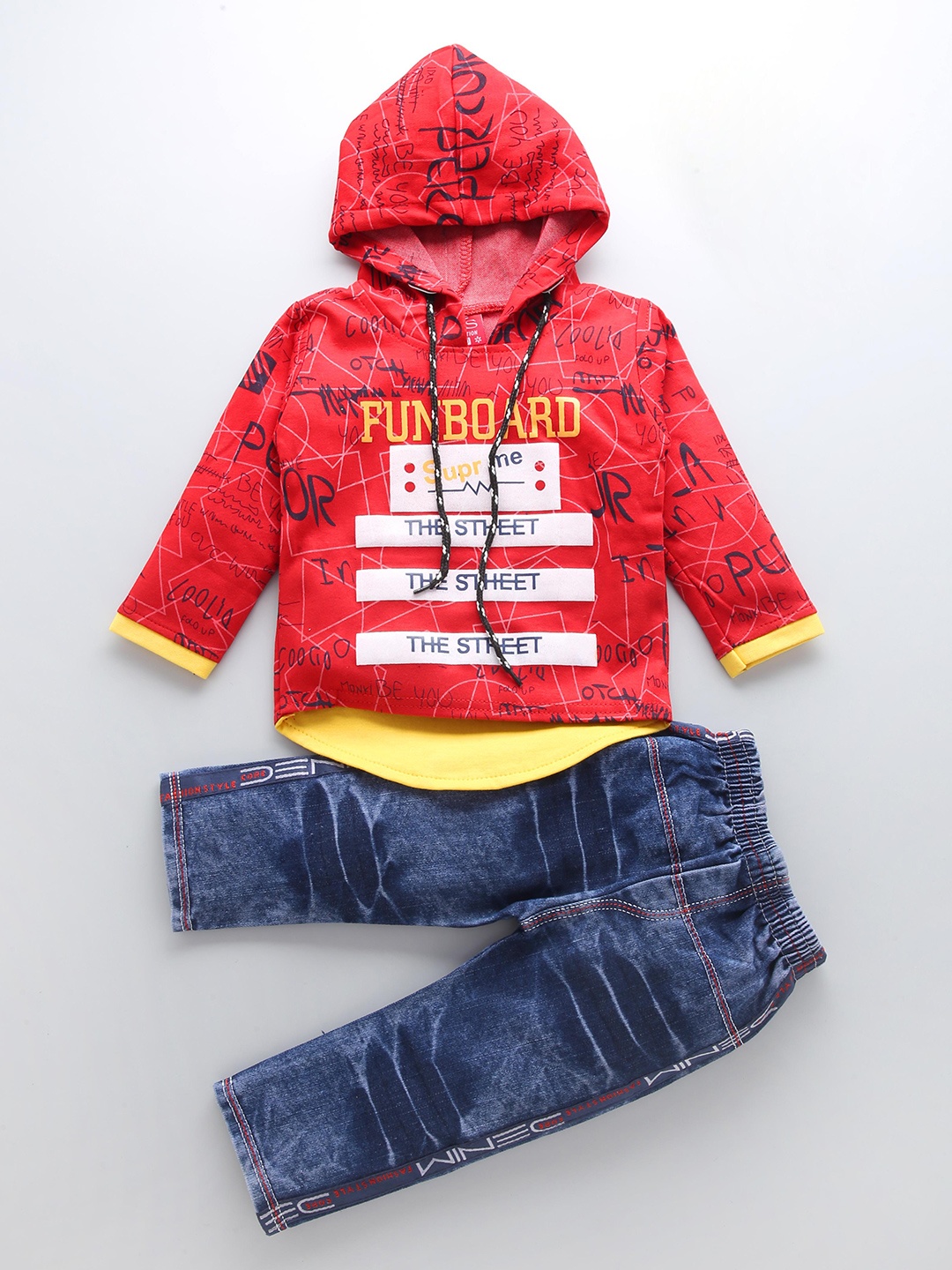 

BAESD Boys Printed Hooded T-shirt with Trousers, Red