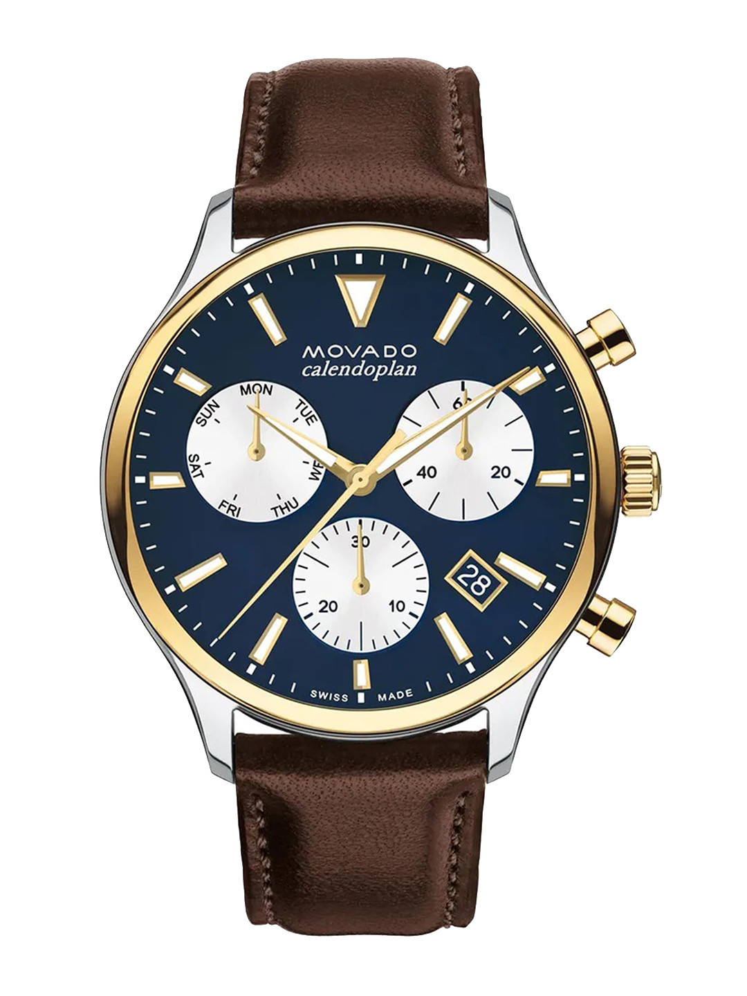 

MOVADO Heritage Men Brass Dial & Leather Straps Analogue Chronograph Watch 3650162, Blue