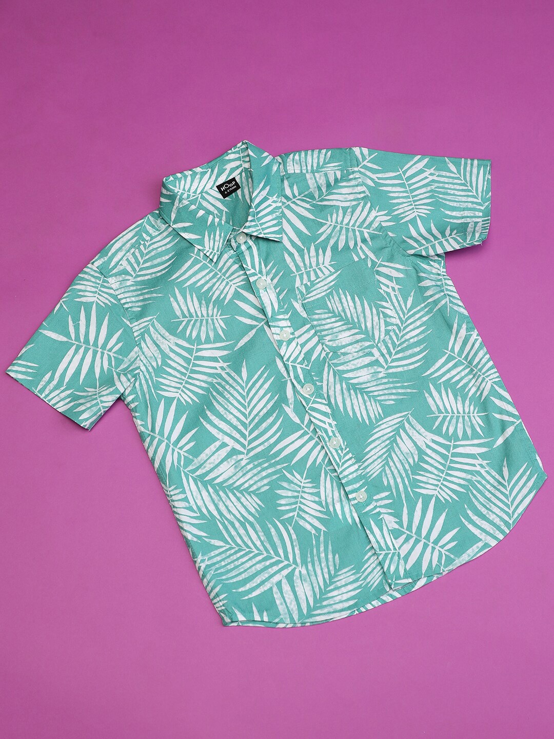

Hoop Boys Slim Fit Floral Printed Casual Cotton Shirt, Green