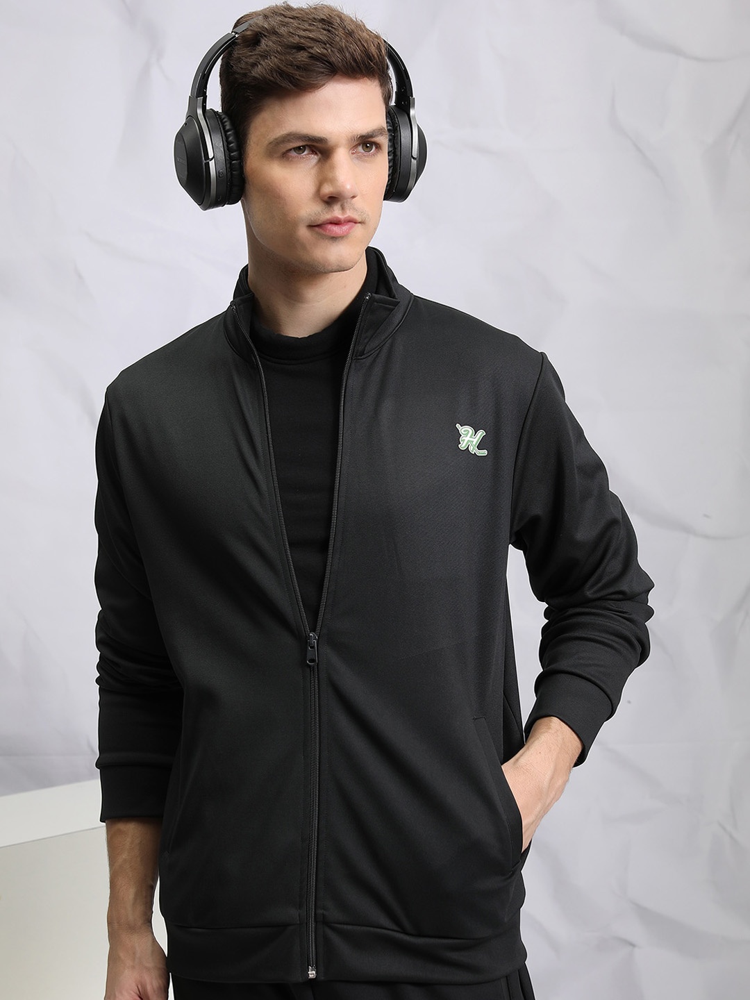 

HIGHLANDER Mock Collar Open Front Jacket, Black