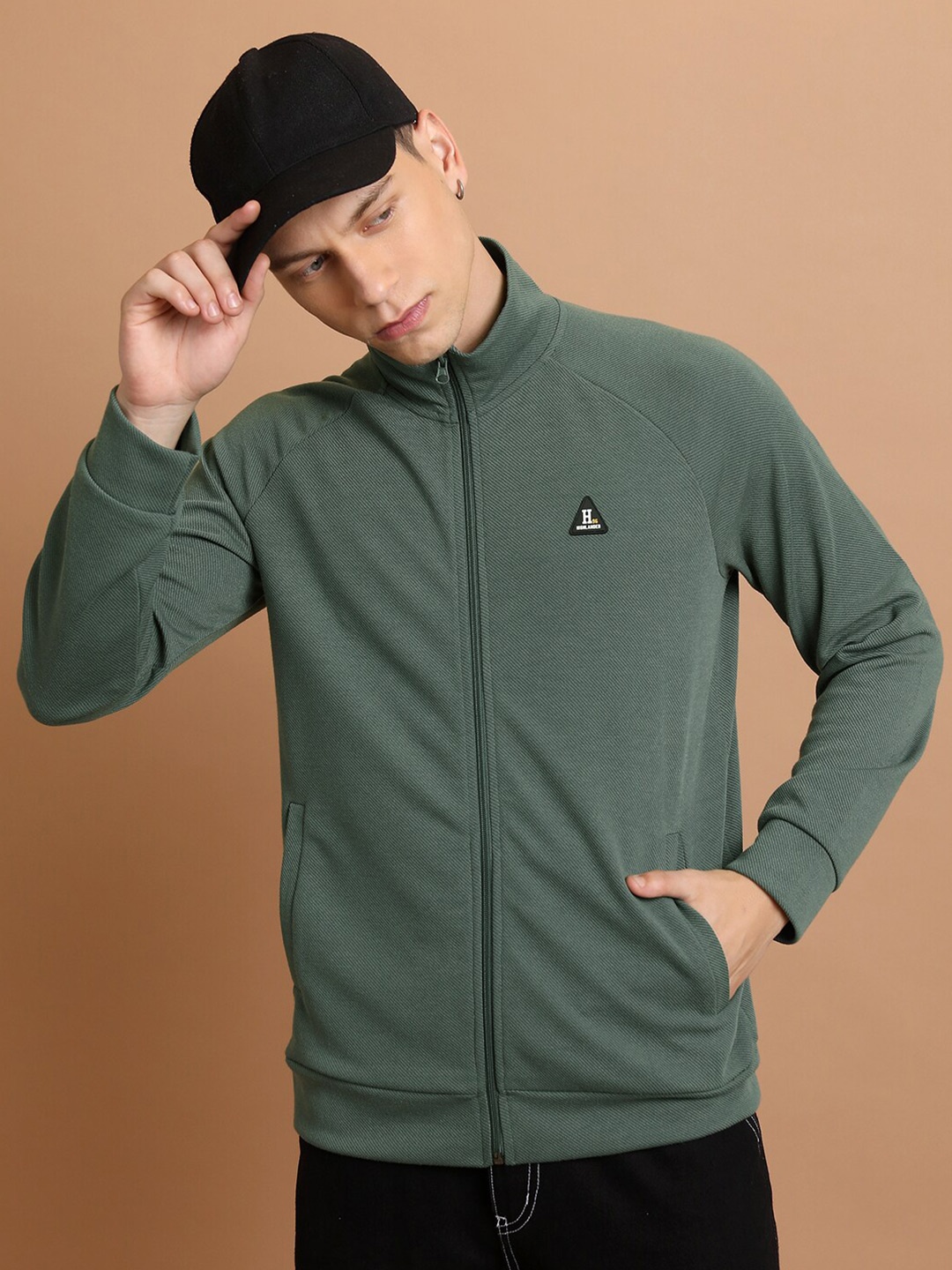 

HIGHLANDER Mock Collar Front-Open Sweatshirt, Green