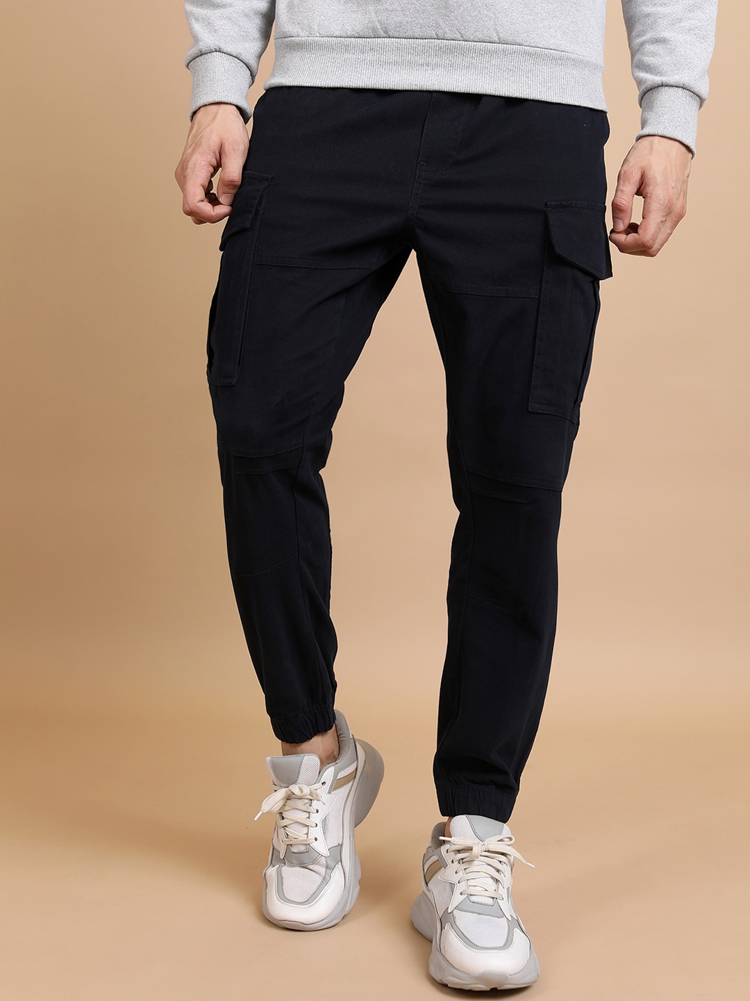 

HIGHLANDER Men Navy Blue Mid-Rise Cargo Joggers