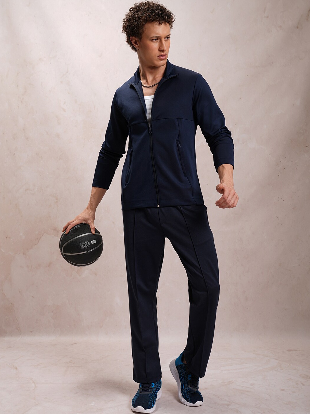 

HIGHLANDER Mock Collar Long Sleeves Sweatshirt With Trousers, Navy blue