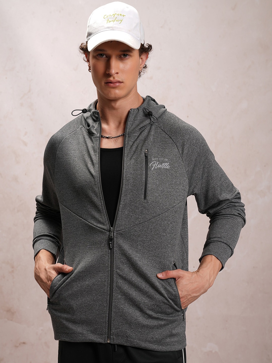 

HIGHLANDER Mock Collar Open Front Jacket, Grey