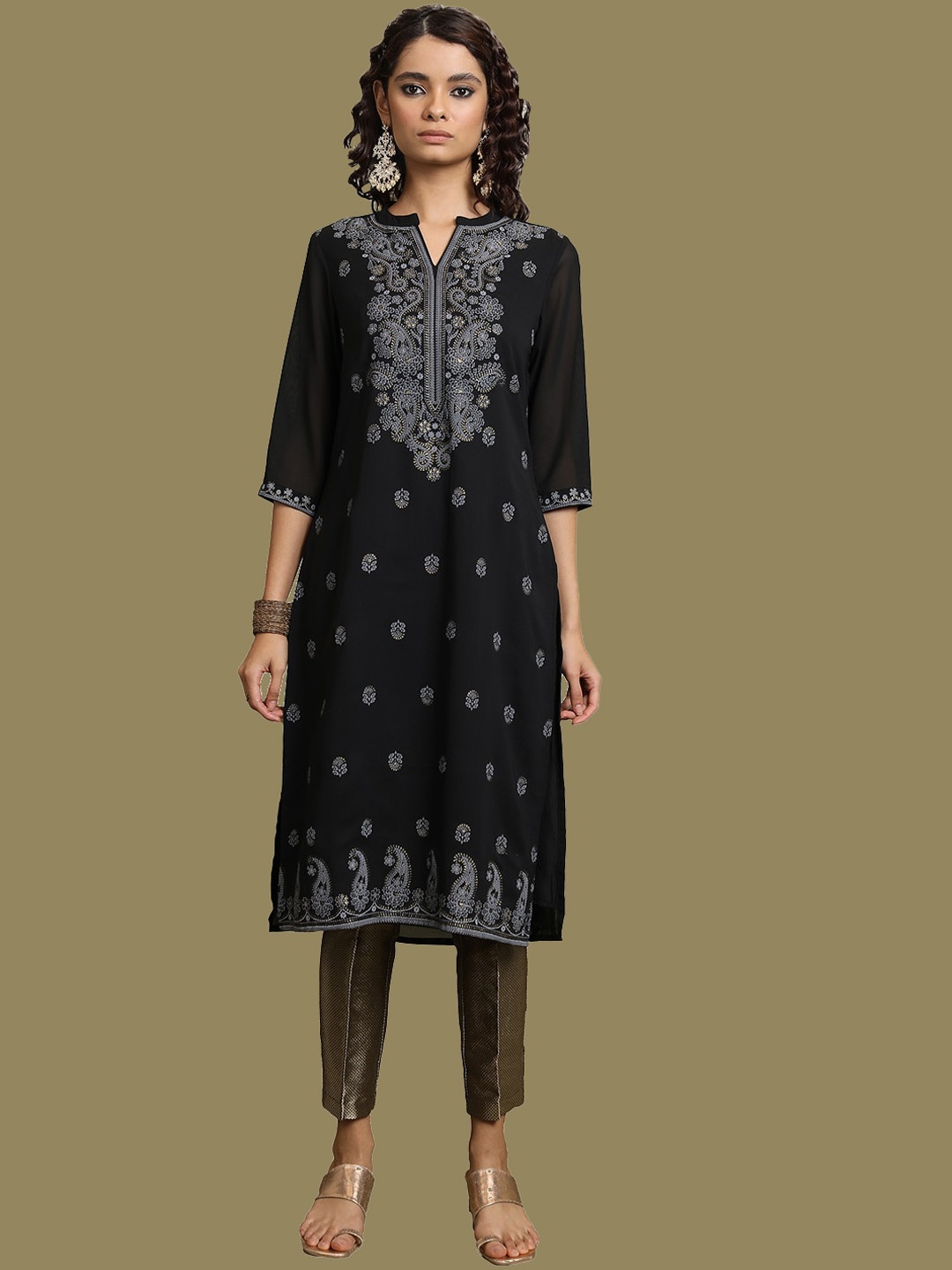 

KETCH Women Ethnic Motifs Printed Straight Kurta, Black