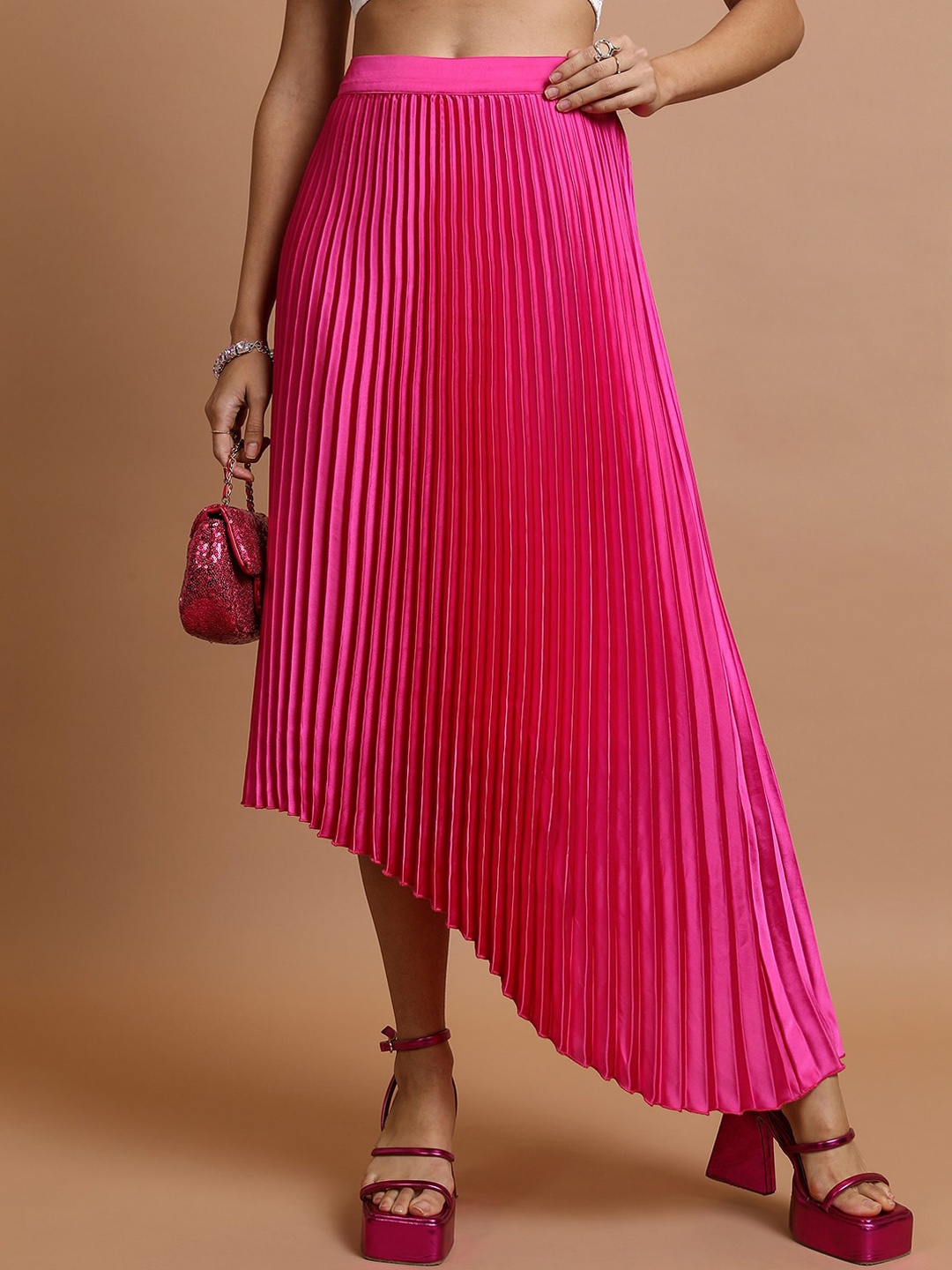 

KETCH Accordion Pleated Flared Maxi Skirt, Pink
