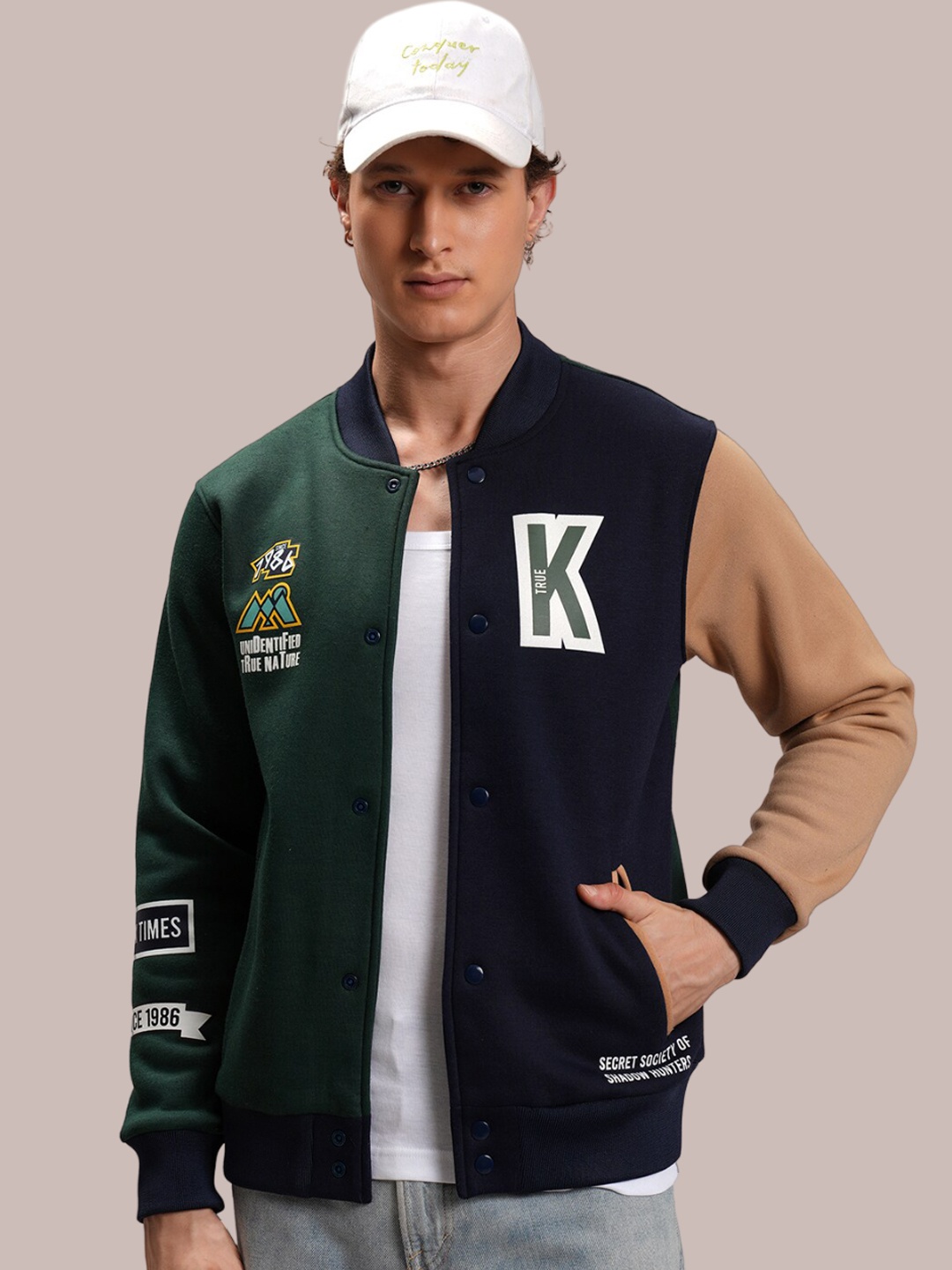 

KETCH Colourblocked Varsity Jacket, Green