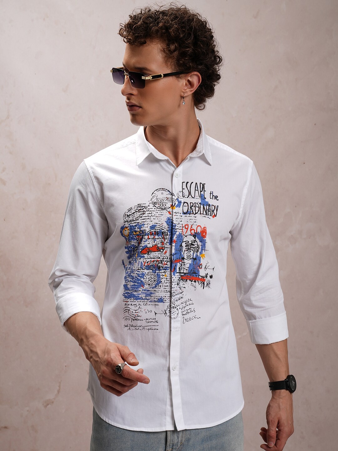 

KETCH White Slim Fit Typography Printed Casual Cotton Shirt