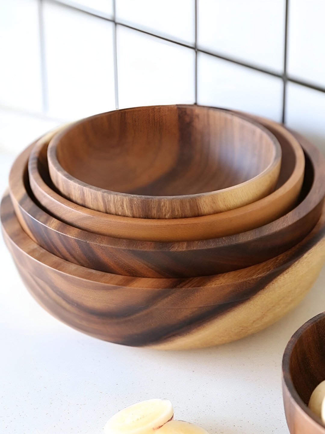 

natureCRAFTS Brown 4 Pieces Wooden Serving Bowl