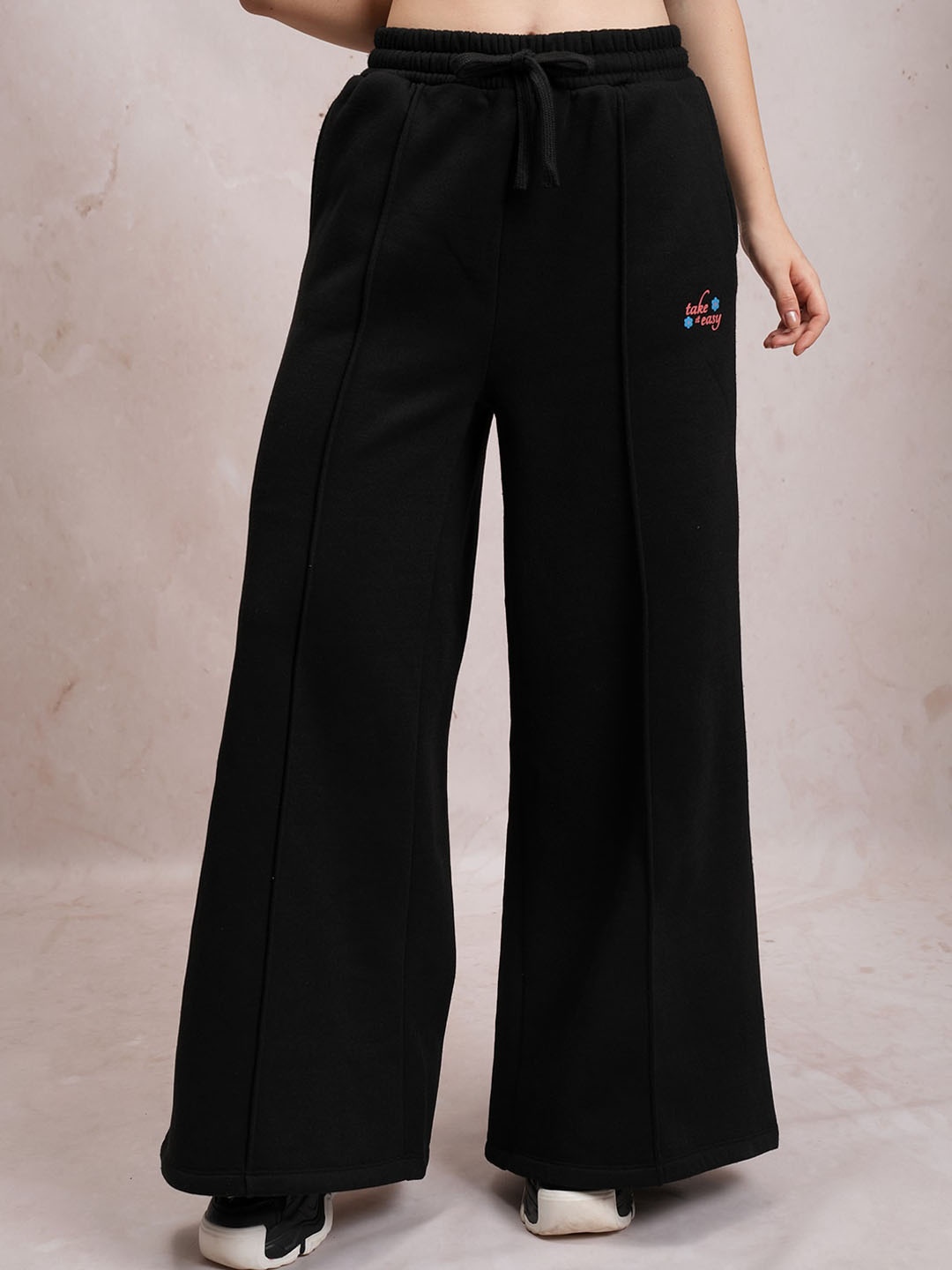 

Tokyo Talkies Women Black Mid Rise Super Wide Leg Trackpant