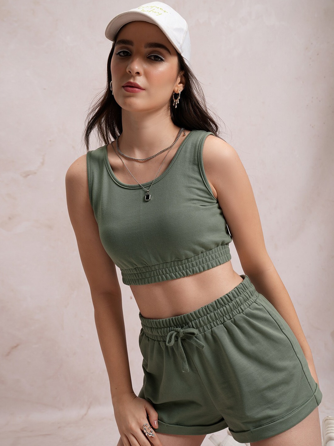 

Tokyo Talkies Green Bralette Top With Shorts Co-Ord Set