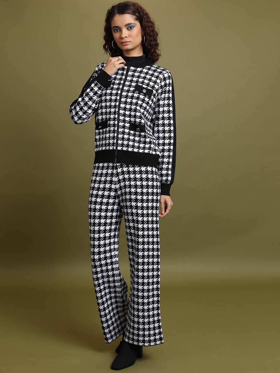 

Tokyo Talkies Jacquard Co-Ord With Jacket And Trousers, Black