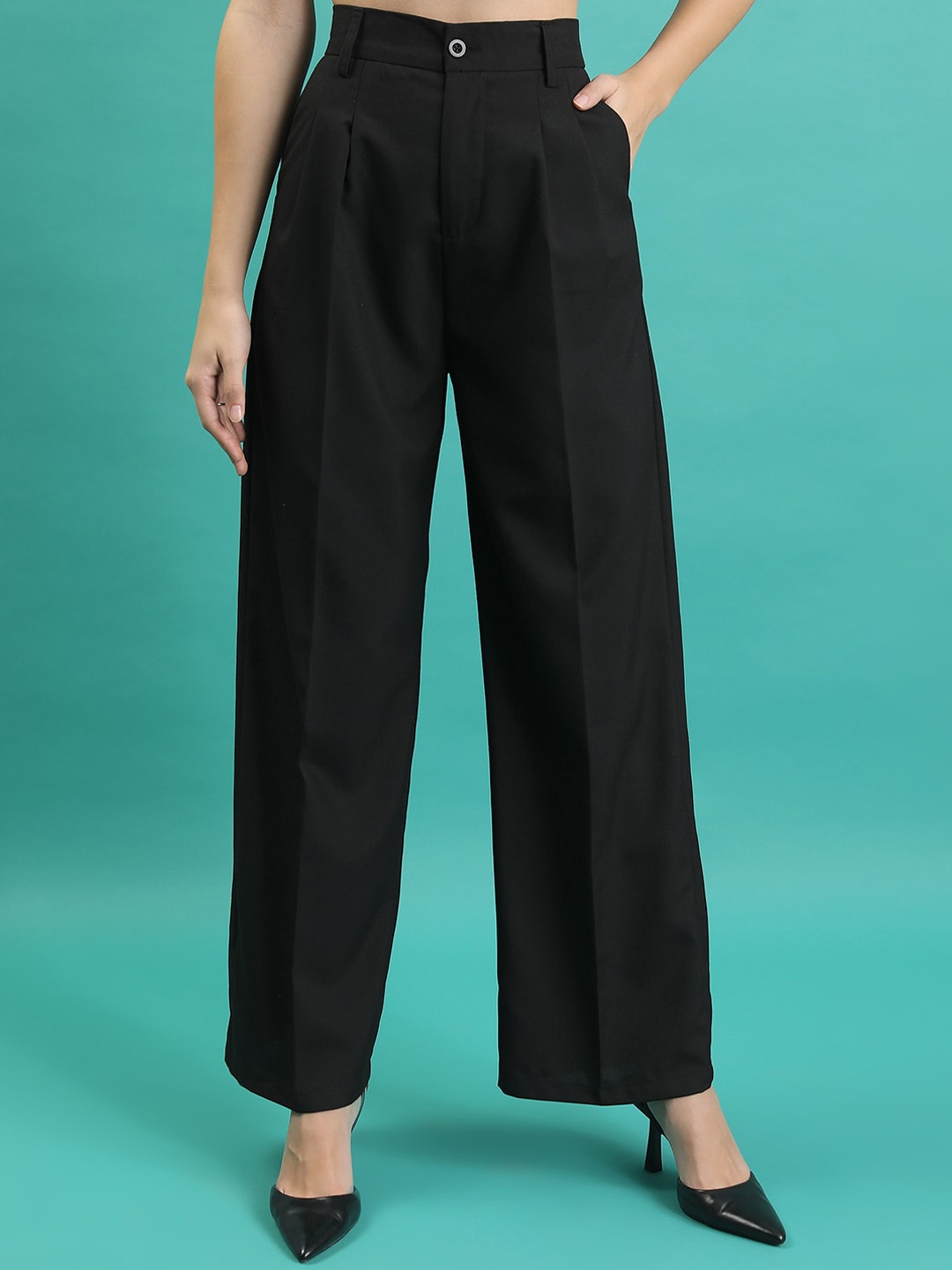 

Tokyo Talkies Women Black High-Rise Parallel Trouser