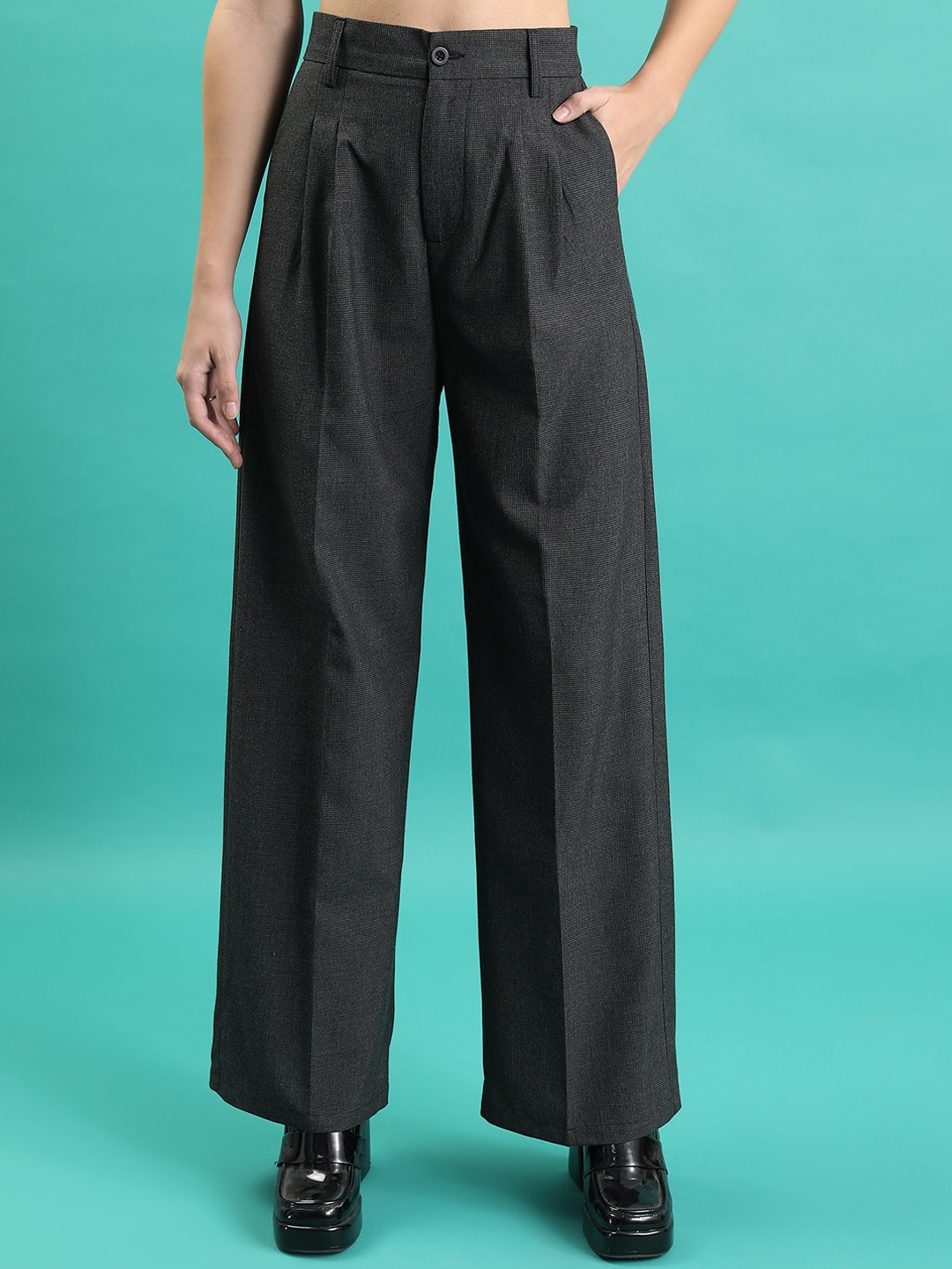 

Tokyo Talkies Women Charcoal High-Rise Parallel Trouser