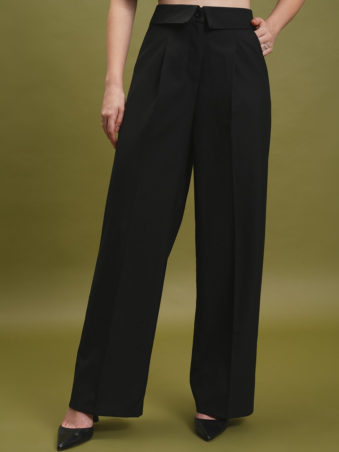 

Tokyo Talkies Women Black High-Rise Parallel Trouser