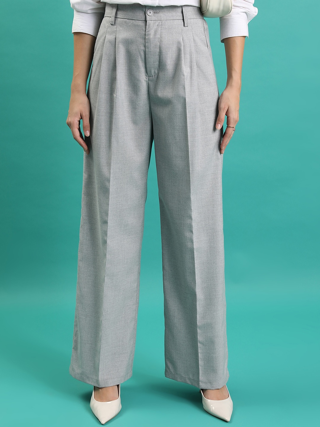 

Tokyo Talkies Women Grey High-Rise Parallel Trouser