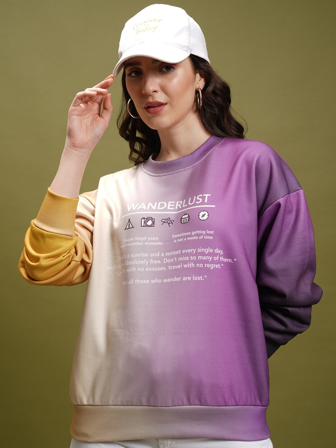 

Tokyo Talkies Purple Typography Printed & Tie-Dye Oversized Pullover Sweatshirt