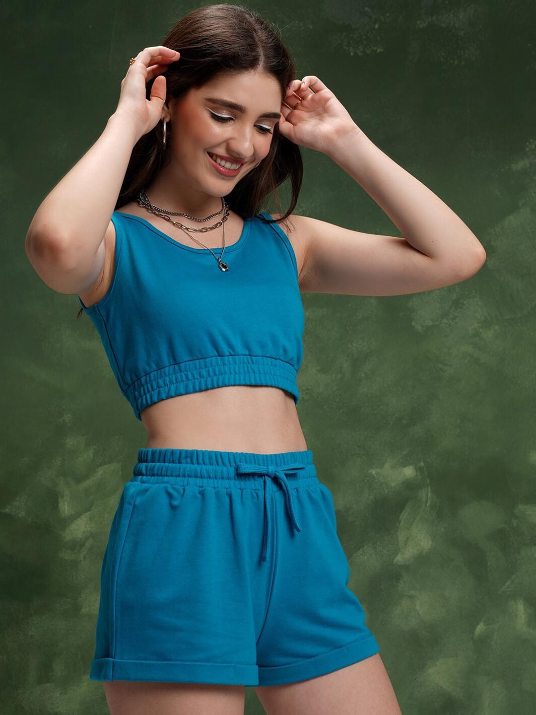 

Tokyo Talkies Bralette Crop Top With Shorts, Blue