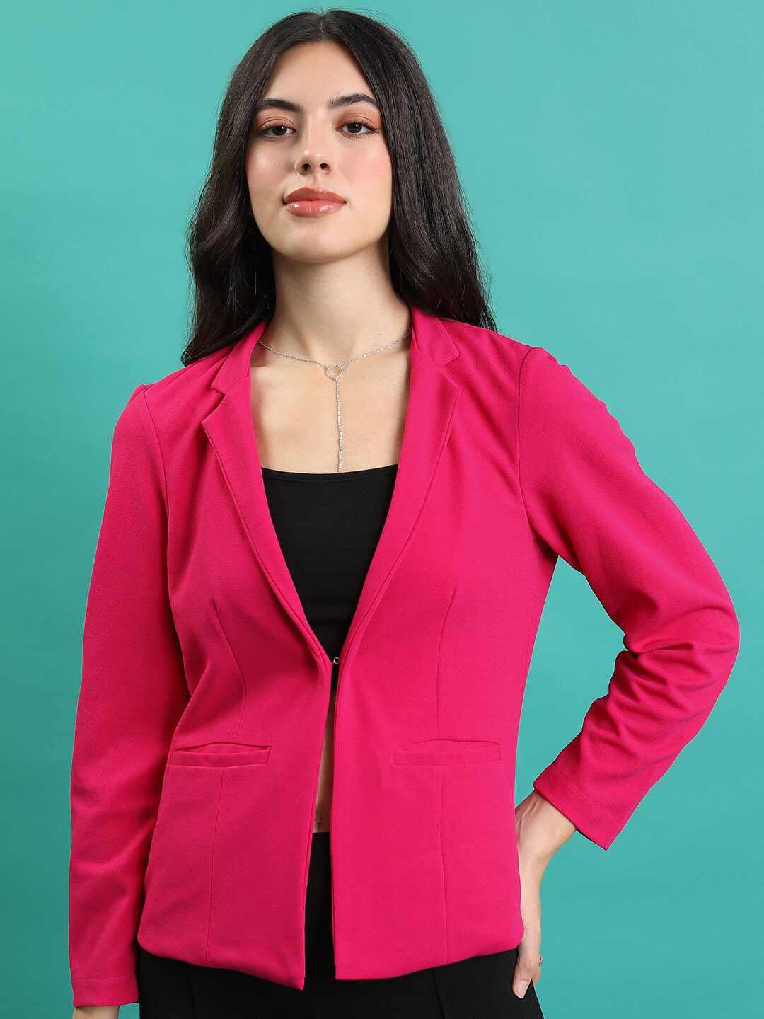 

CHIC BY TOKYO TALKIES Notched Lapel Collar Single Breasted Slim-Fit Blazer, Pink