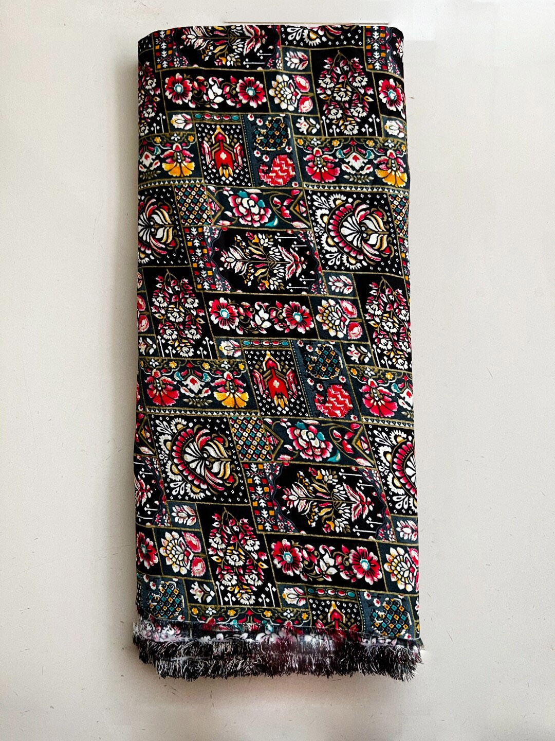 

NK Textiles Floral Printed Unstitched Dress Material, Black