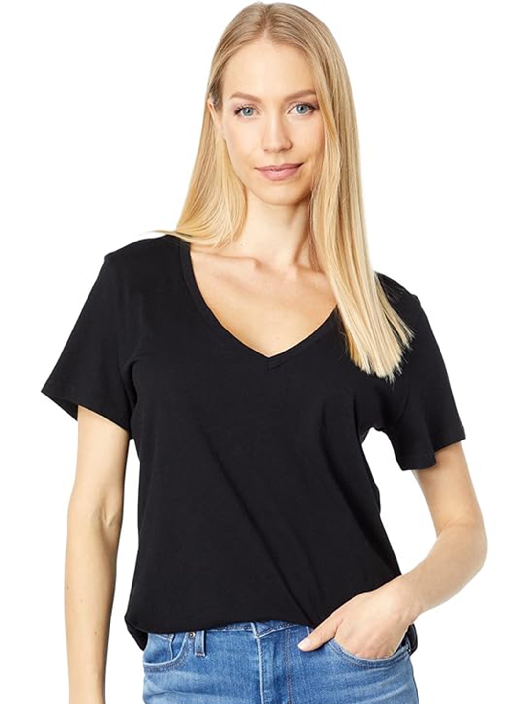 

COLOR CAPITAL Pack Of 3 V-Neck Short Sleeves Tops, Black