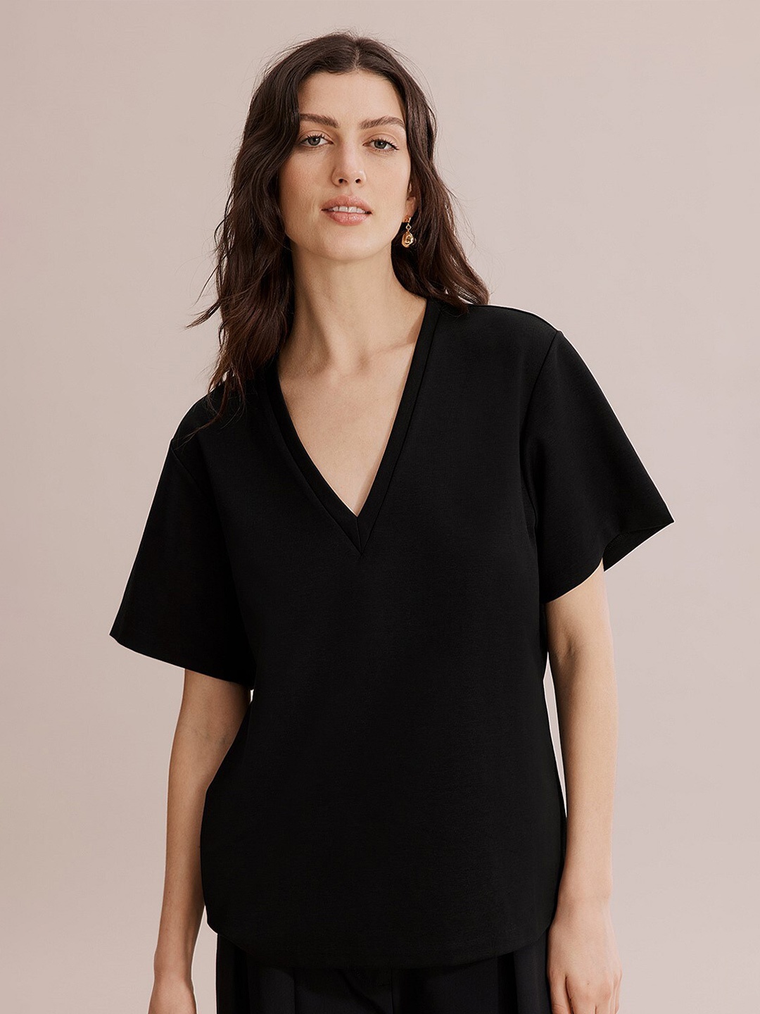 

COLOR CAPITAL Pack Of 3 Relaxed Fit V-Neck Short Sleeves Tops, Black