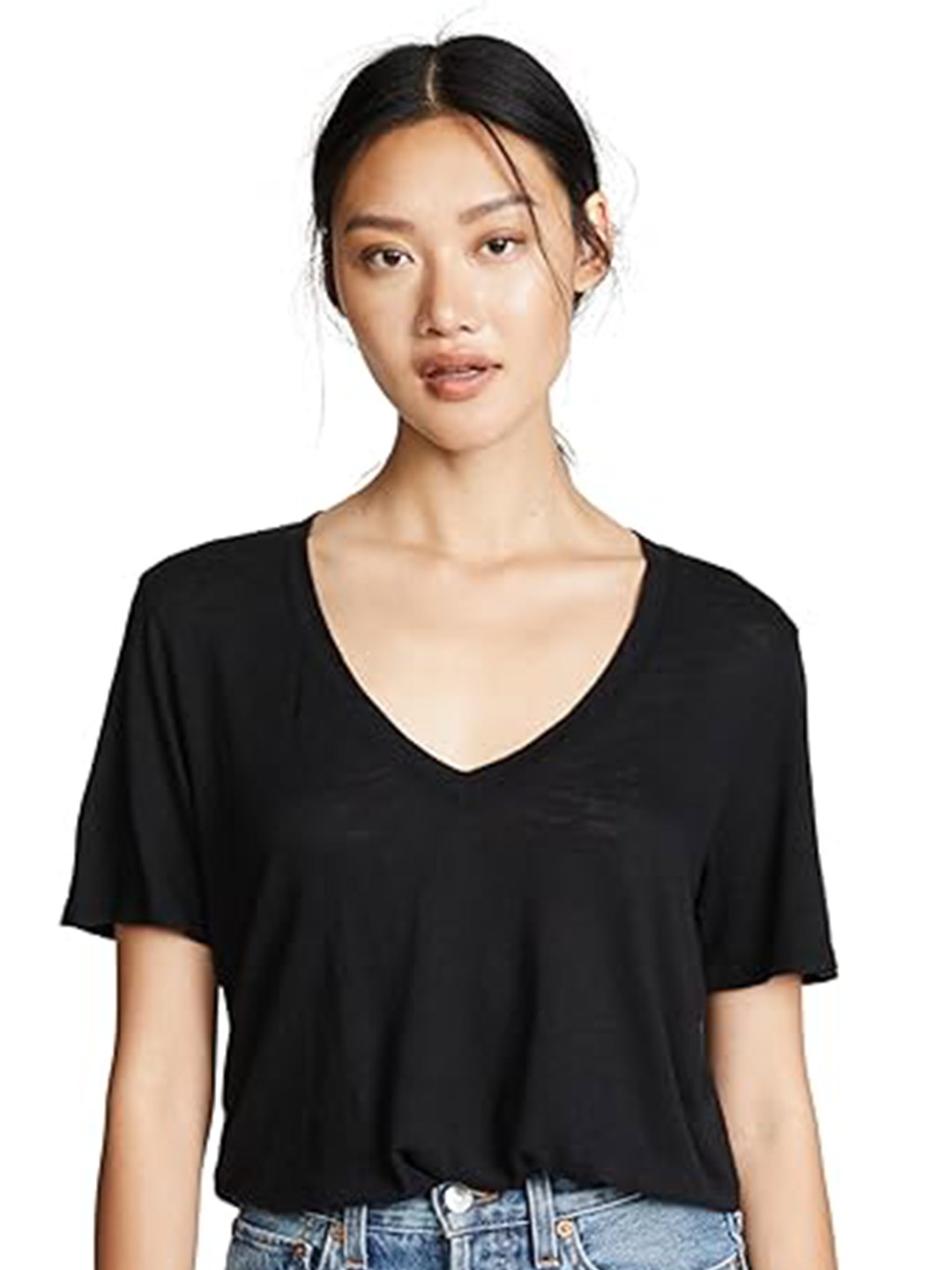 

COLOR CAPITAL Pack of 2 Relaxed Fit V-Neck T-shirts, Black
