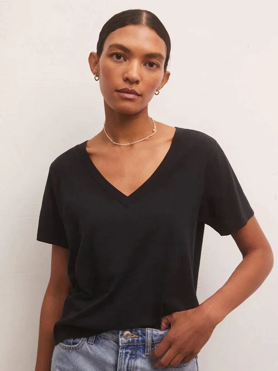 COLOR CAPITAL V-Neck Relaxed fit Top, Black