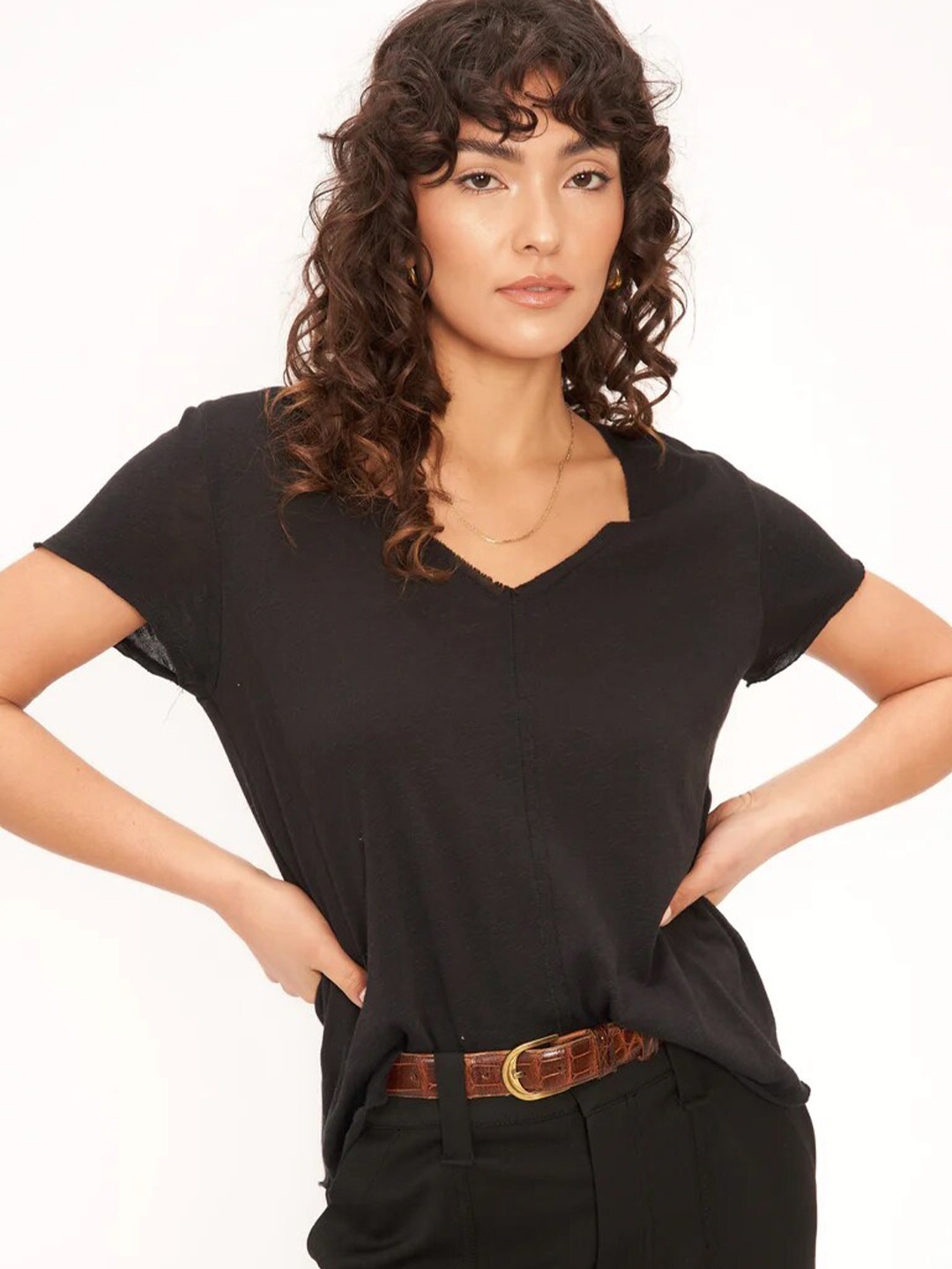 

COLOR CAPITAL Pack Of 5 V-Neck Casual T-shirt, Black
