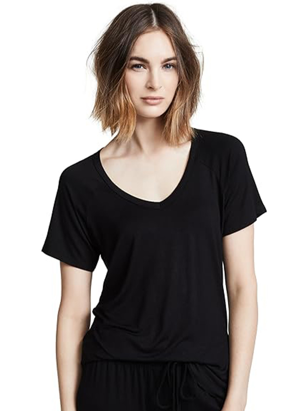 

COLOR CAPITAL Pack Of 5 V-Neck Casual T-shirt, Black
