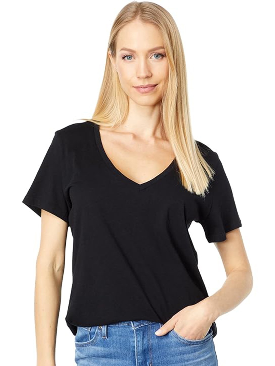 

COLOR CAPITAL Pack Of 5 V-Neck Short Sleeves Regular T-shirt, Black