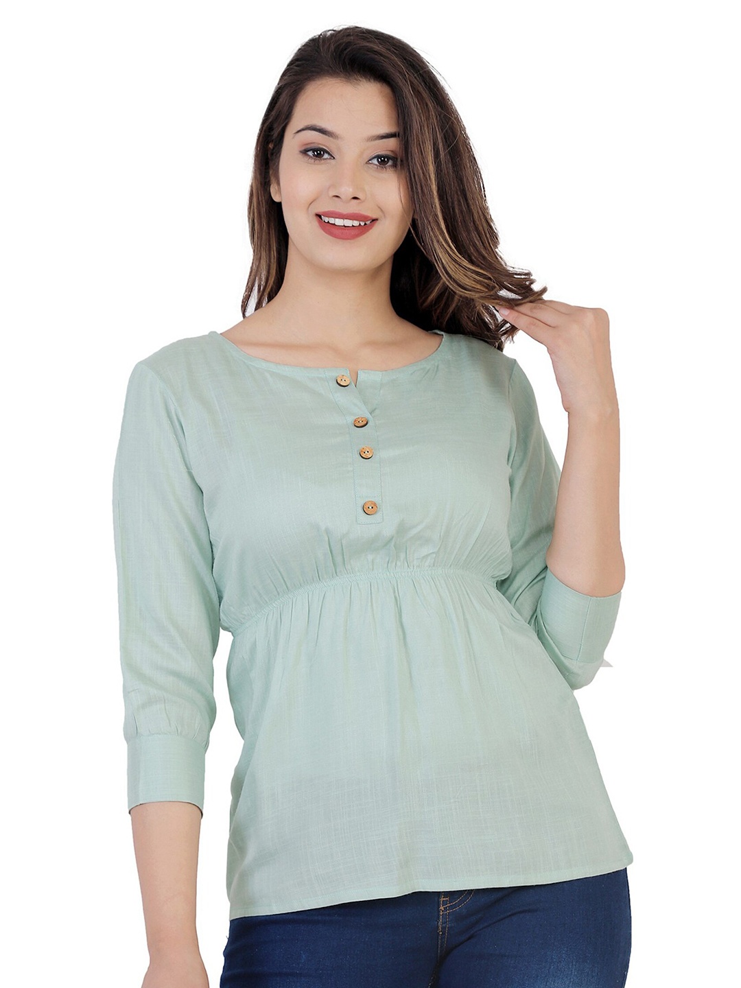 

BAESD Round Neck Cinched Waist Top, Green