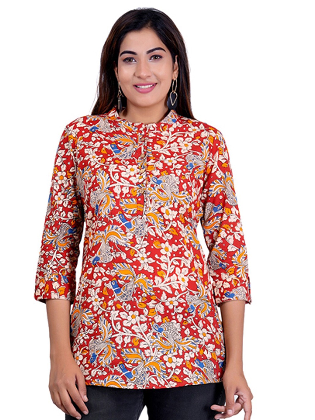 BAESD Floral Printed Mandarin Collar Cotton Top