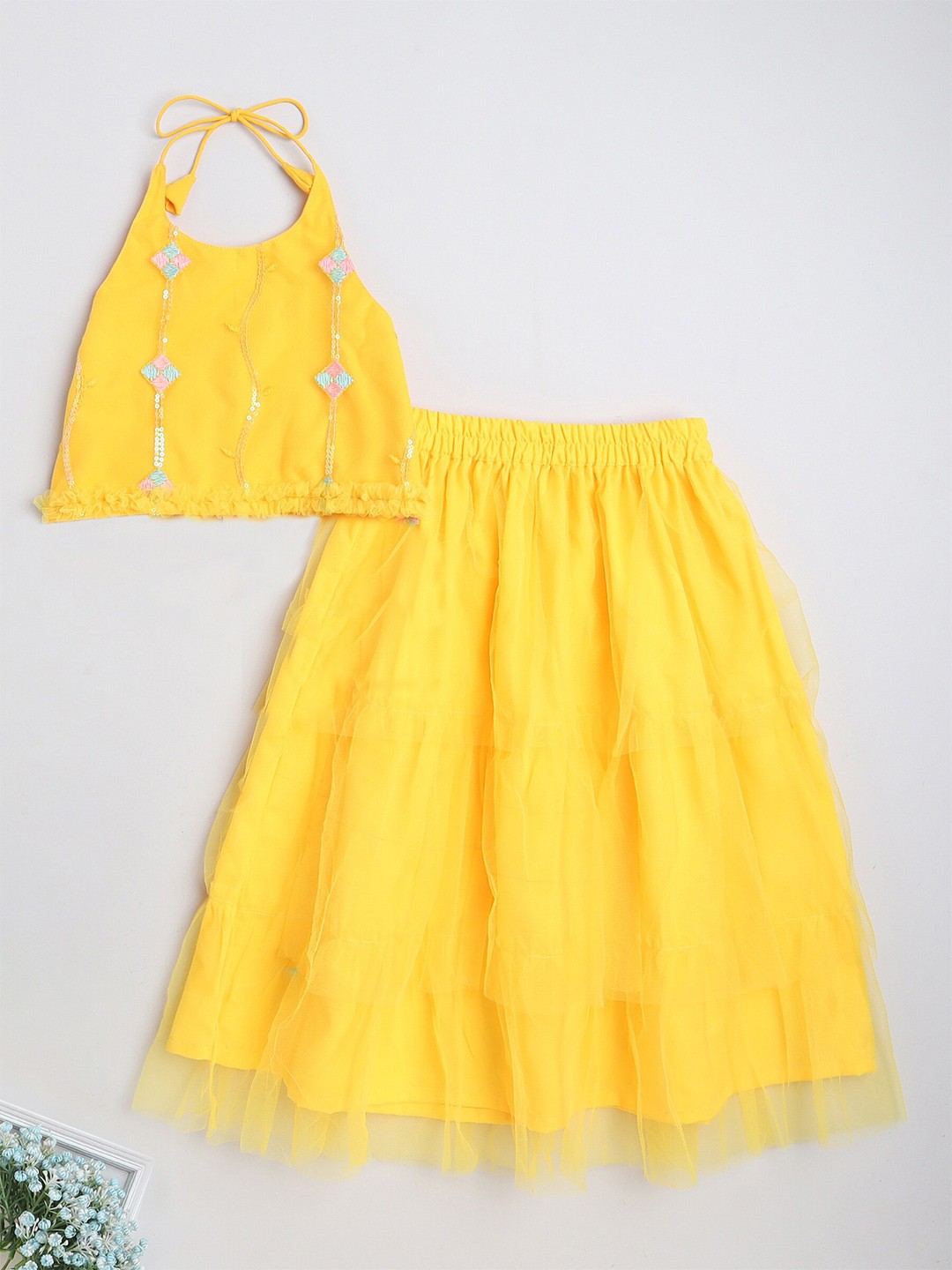 

The Magic Wand Girls Embroidered Ready to Wear Lehenga & Blouse, Yellow