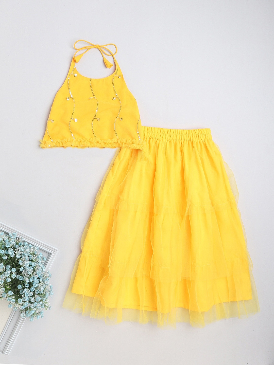 

The Magic Wand Girls Embroidered Ready to Wear Lehenga & Blouse, Yellow