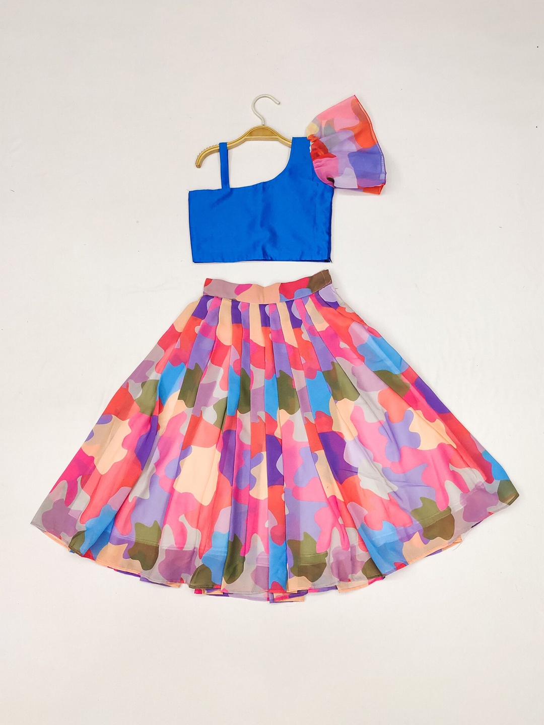 

BAESD Girls Tie and Dye Ready to Wear Lehenga & Choli, Blue